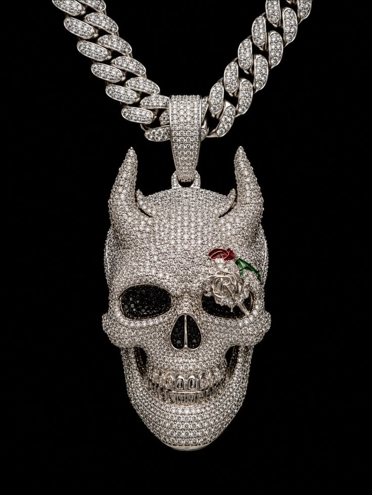 Iced Out Devil Skull Pendant - Moissanite, 925 Sterling Silver Hip Hop Pendant