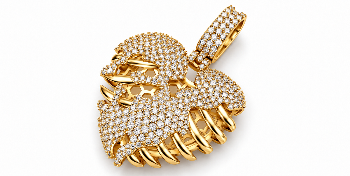 Iced Out Caged Heart Pendant – Rib Cage Heart Hip Hop Pendant