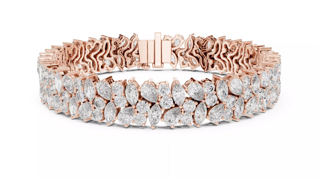 Rose gold pear and marquise diamond cluster bracelet front view with box clasp