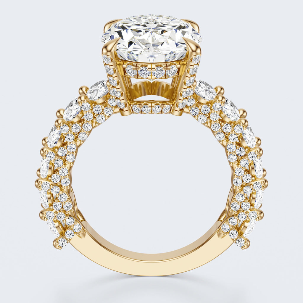 Celestia Oval Halo Moissanite Statement Ring – Gold Plated 925 Silver