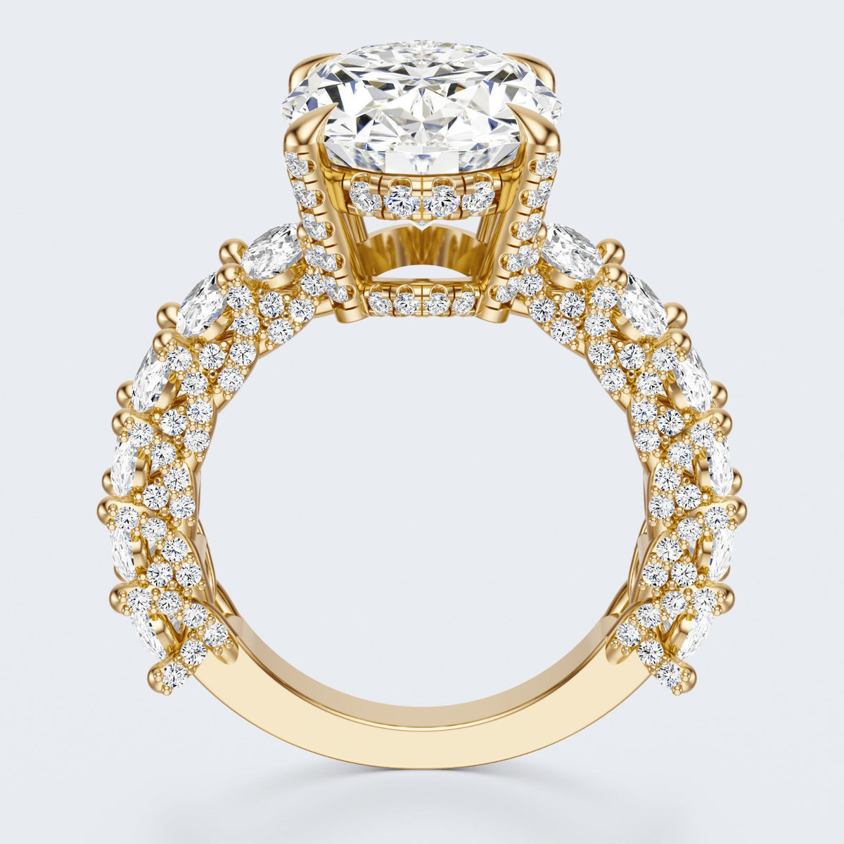 Celestia Oval Halo Moissanite Statement Ring – Gold Plated 925 Silver
