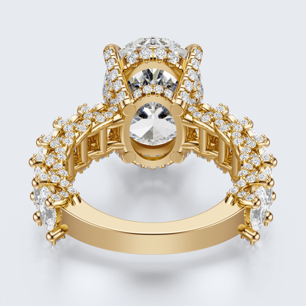 Celestia Oval Halo Moissanite Statement Ring – Gold Plated 925 Silver