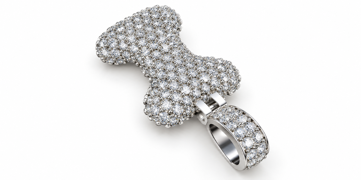 Iced Out Dog Bone Pendant – Pave Bone Charm Pendant