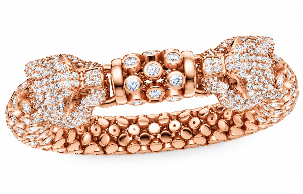 Twin Panther Head Moissanite Bracelet – 925 Sterling Silver