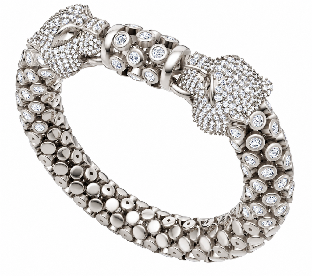 Twin Panther Head Moissanite Bracelet – 925 Sterling Silver