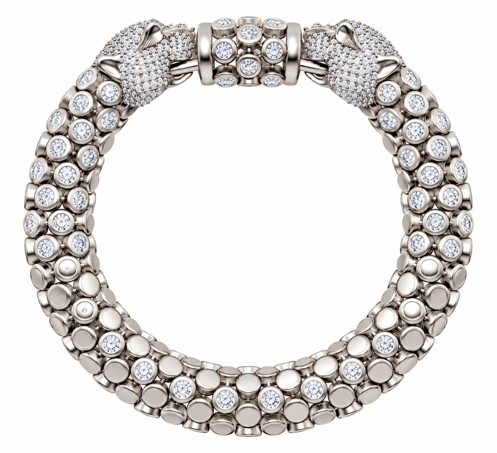 Twin Panther Head Moissanite Bracelet – 925 Sterling Silver
