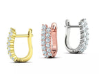 Jewelzit U-shaped diamond hoop earrings in three gold colours, double row pave huggies with latch back