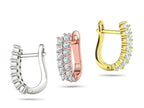 Double row diamond huggie earrings in white gold, rose gold and yellow gold, 10K 14K 18K gold options