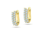 Yellow gold double row diamond huggie earrings, front view of pave set round diamonds