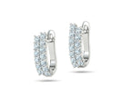 White gold double row diamond huggie earrings, front view of pave set round diamonds