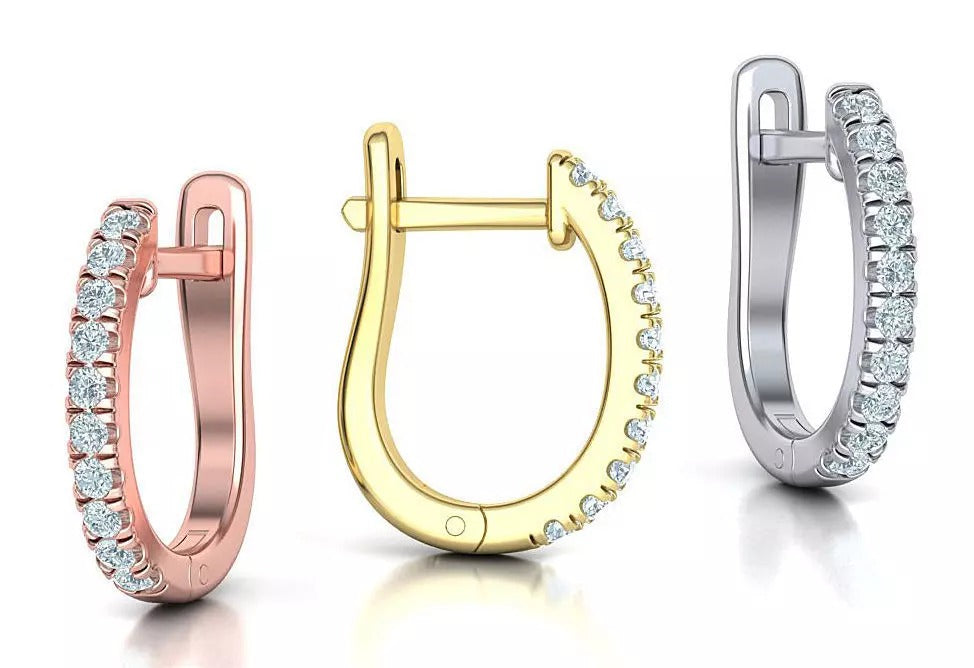 Three Row Moissanite U Hoop Huggie Earrings – Gold Plated 925 Silver