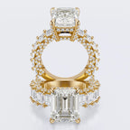 Emerald Cut Moissanite Statement Ring with Pavé Band – Gold Plated 925 Silver