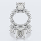 Emerald Cut Moissanite Statement Ring with Pavé Band – Gold Plated 925 Silver