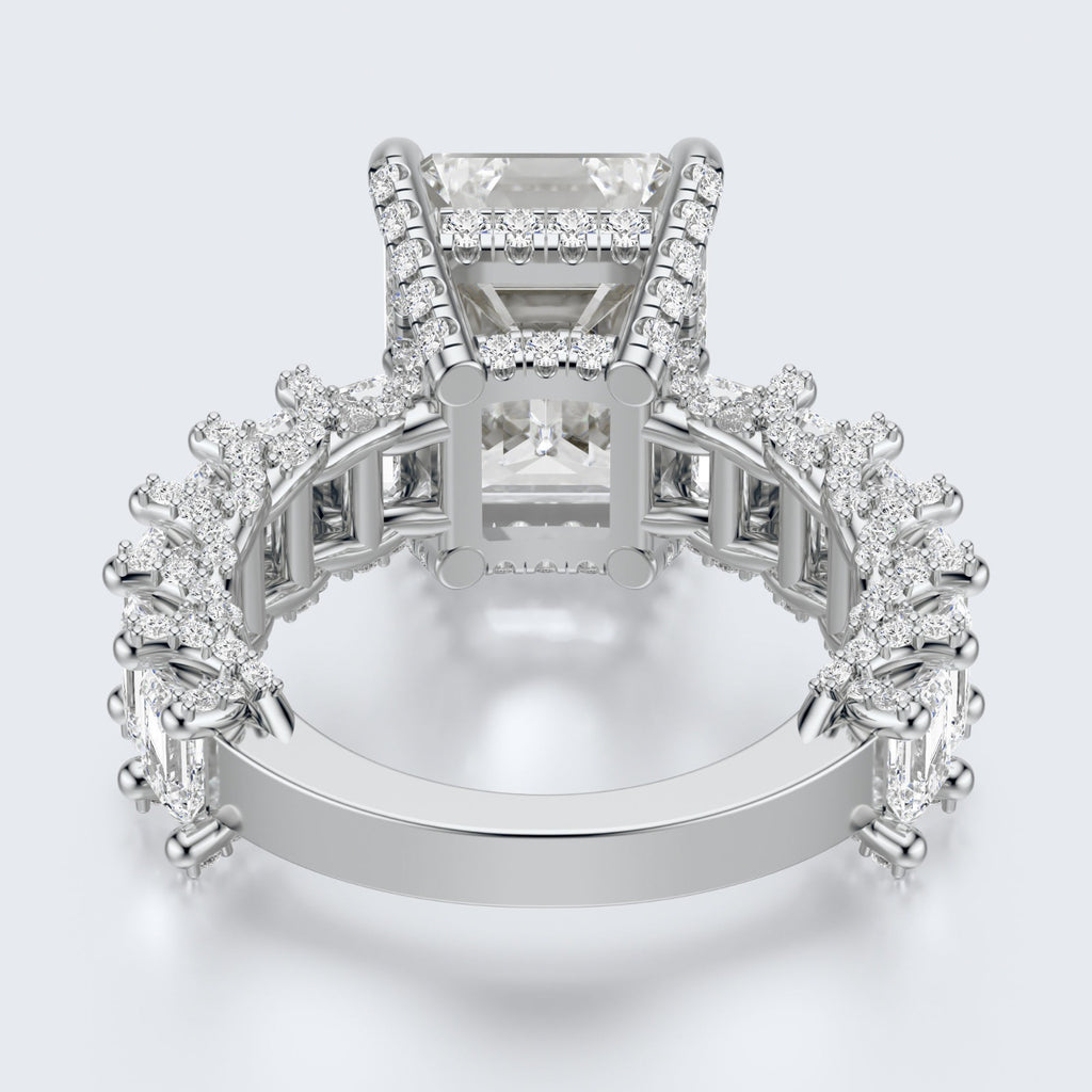 Emerald Cut Moissanite Statement Ring with Pavé Band – Gold Plated 925 Silver