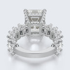Emerald Cut Moissanite Statement Ring with Pavé Band – Gold Plated 925 Silver