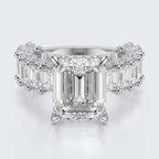 Emerald Cut Moissanite Statement Ring with Pavé Band – Gold Plated 925 Silver