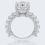 Emerald Cut Moissanite Statement Ring with Pavé Band – Gold Plated 925 Silver