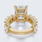 Emerald Cut Moissanite Statement Ring with Pavé Band – Gold Plated 925 Silver