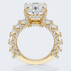 Emerald Cut Moissanite Statement Ring with Pavé Band – Gold Plated 925 Silver