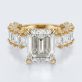 Emerald Cut Moissanite Statement Ring with Pavé Band – Gold Plated 925 Silver