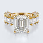 Emerald Cut Moissanite Statement Ring with Pavé Band – Gold Plated 925 Silver