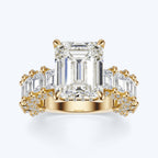 Emerald Cut Moissanite Statement Ring with Pavé Band – Gold Plated 925 Silver