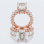 Emerald Cut Moissanite Statement Ring with Pavé Band – Gold Plated 925 Silver