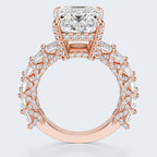 Emerald Cut Moissanite Statement Ring with Pavé Band – Gold Plated 925 Silver