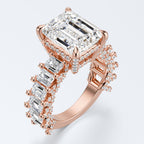 Emerald Cut Moissanite Statement Ring with Pavé Band – Gold Plated 925 Silver
