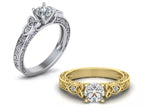 Vintage Engraved Round Moissanite Engagement Ring in 925 Sterling Silver