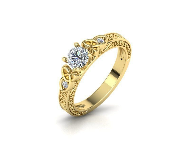 Vintage Engraved Round Moissanite Engagement Ring in 925 Sterling Silver
