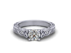 Vintage Engraved Round Moissanite Engagement Ring in 925 Sterling Silver