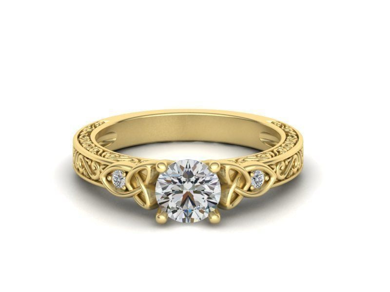 Vintage Engraved Round Moissanite Engagement Ring in 925 Sterling Silver