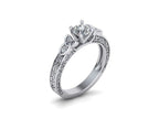 Vintage Engraved Round Moissanite Engagement Ring in 925 Sterling Silver