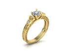 Vintage Engraved Round Moissanite Engagement Ring in 925 Sterling Silver