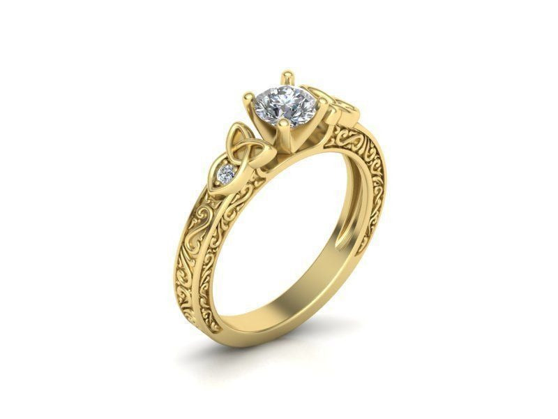 Vintage Engraved Round Moissanite Engagement Ring in 925 Sterling Silver