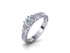 Vintage Engraved Round Moissanite Engagement Ring in 925 Sterling Silver