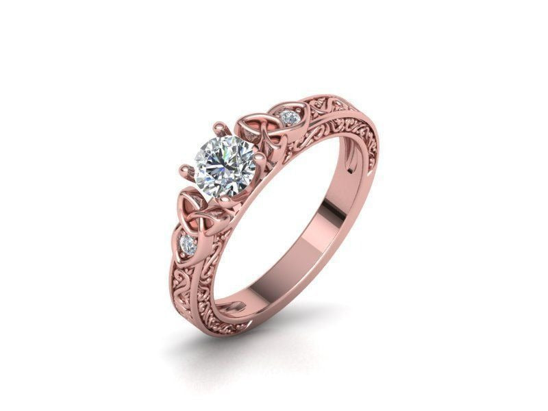 Vintage Engraved Round Moissanite Engagement Ring in 925 Sterling Silver