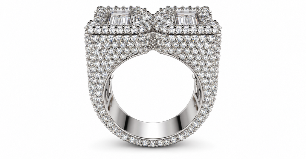 Iced Out Letter M Ring – Baguette Initial Hip Hop Ring