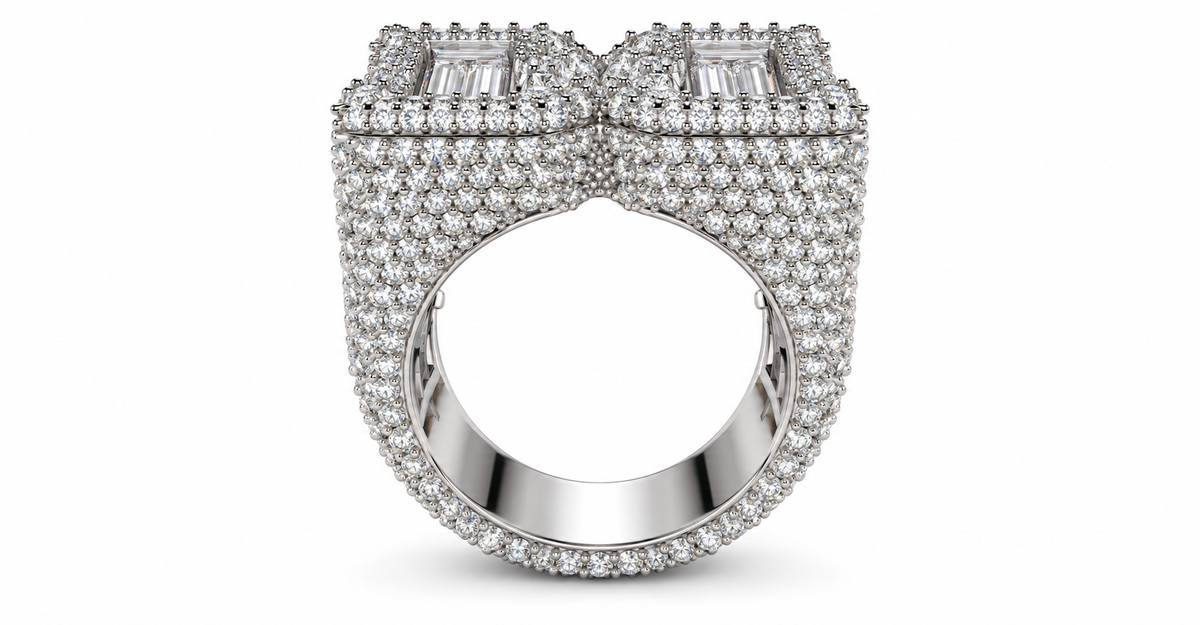 Iced Out Letter M Ring – Baguette Initial Hip Hop Ring