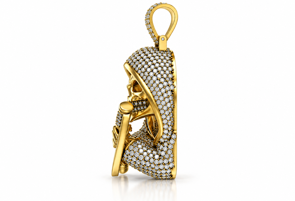 Iced Out Moissanite Grim Reaper Pendant – Gold Plated 925 Silver