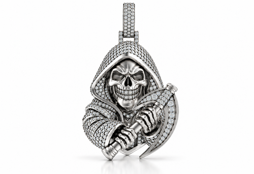 Iced Out Moissanite Grim Reaper Pendant – Gold Plated 925 Silver