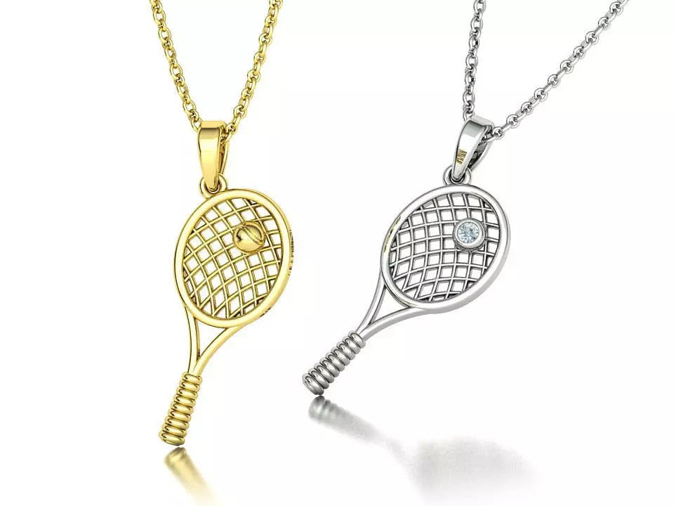 Moissanite Pavé Tennis Racket Pendant – Gold Plated 925 Silver