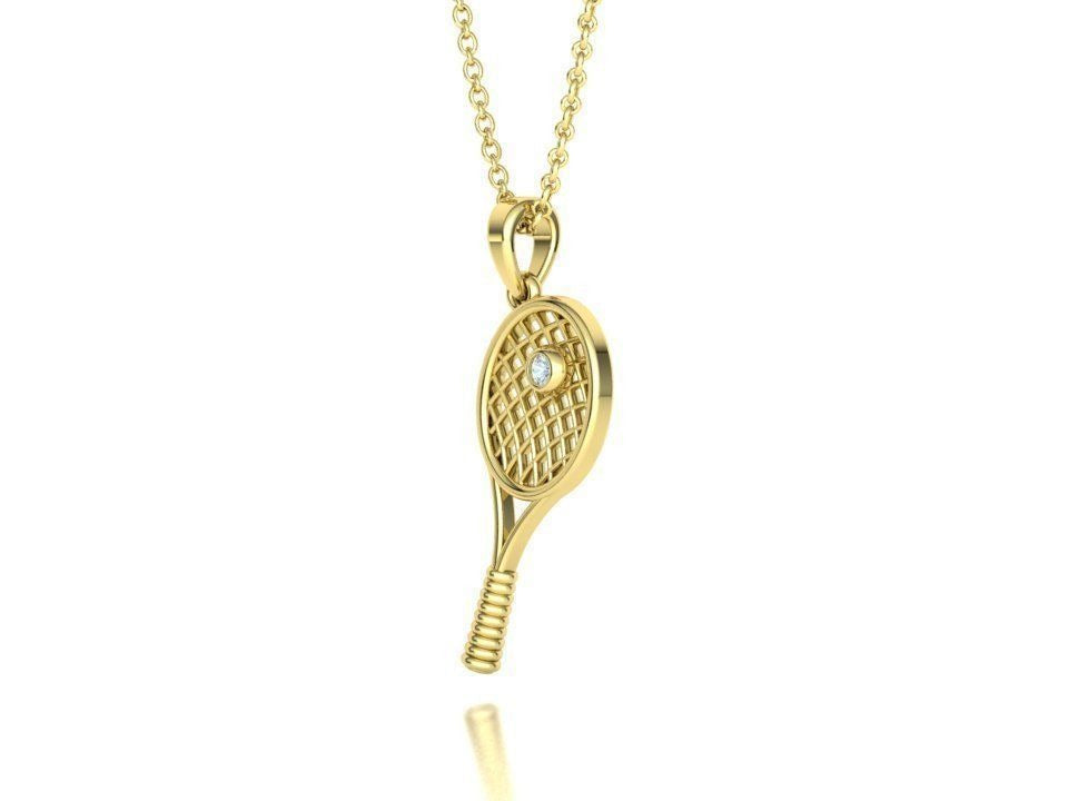 Moissanite Pavé Tennis Racket Pendant – Gold Plated 925 Silver