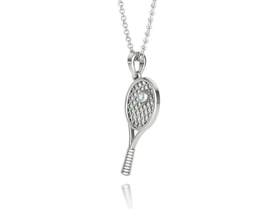 Moissanite Pavé Tennis Racket Pendant – Gold Plated 925 Silver