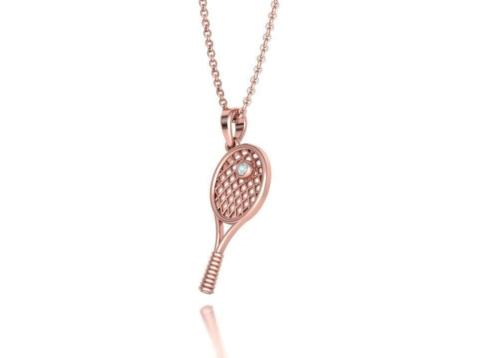 Moissanite Pavé Tennis Racket Pendant – Gold Plated 925 Silver