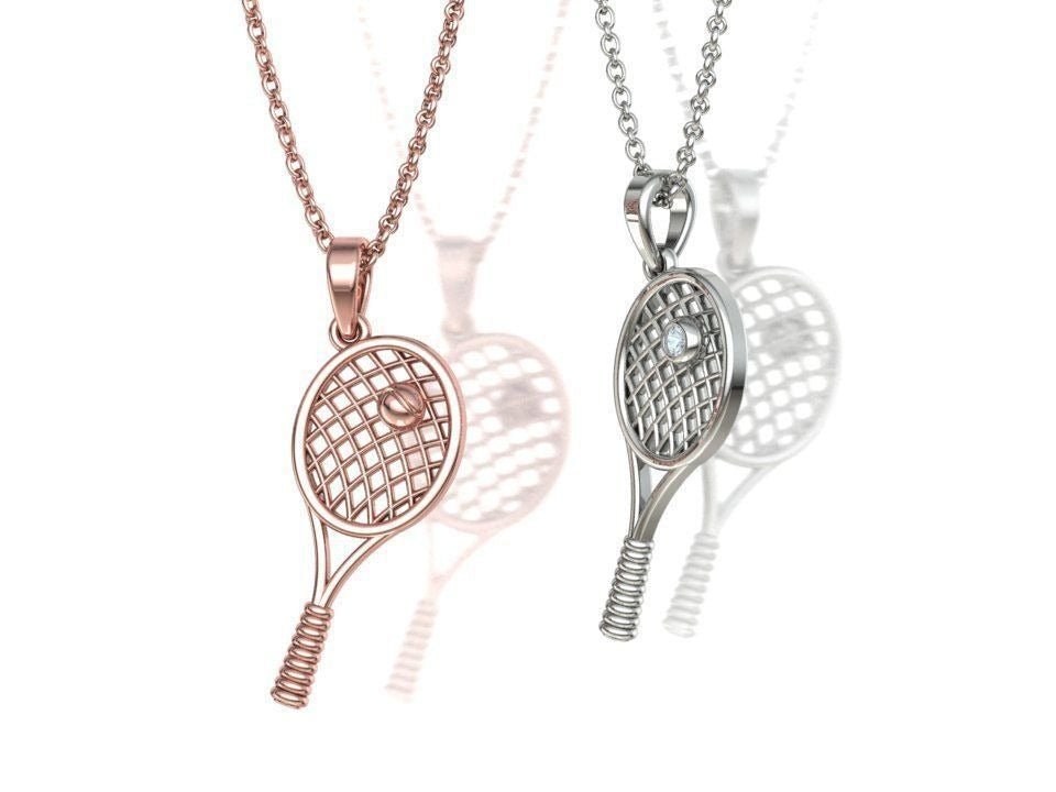 Moissanite Pavé Tennis Racket Pendant – Gold Plated 925 Silver
