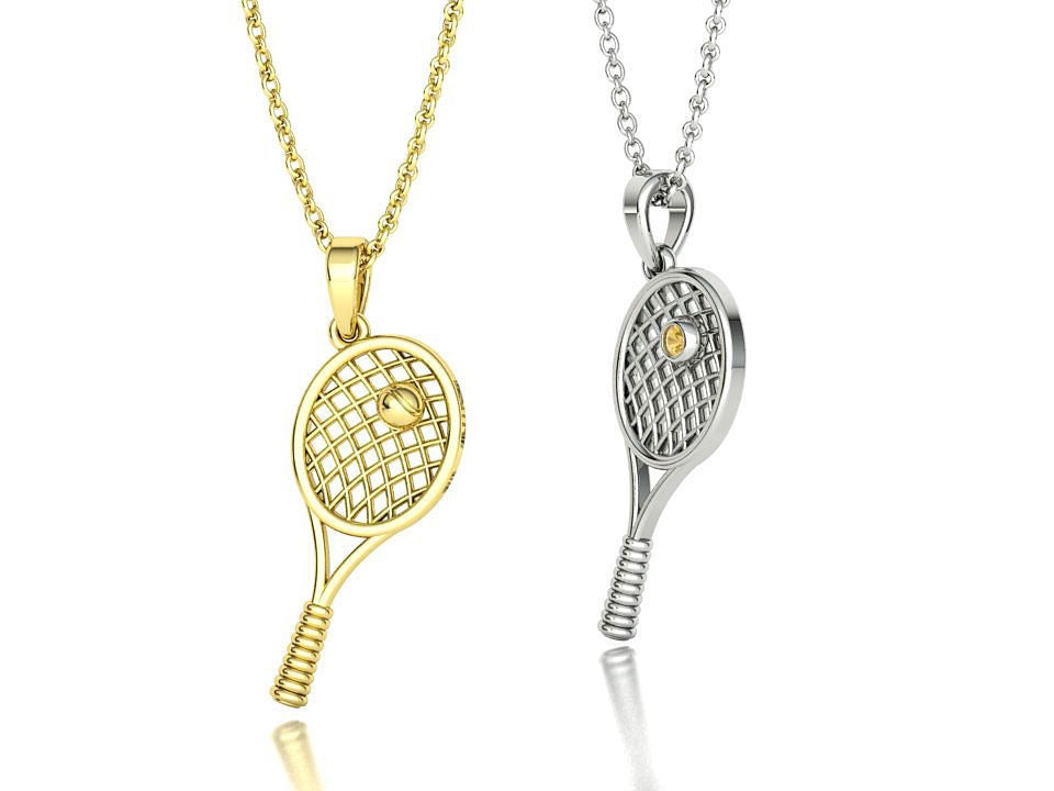 Moissanite Pavé Tennis Racket Pendant – Gold Plated 925 Silver