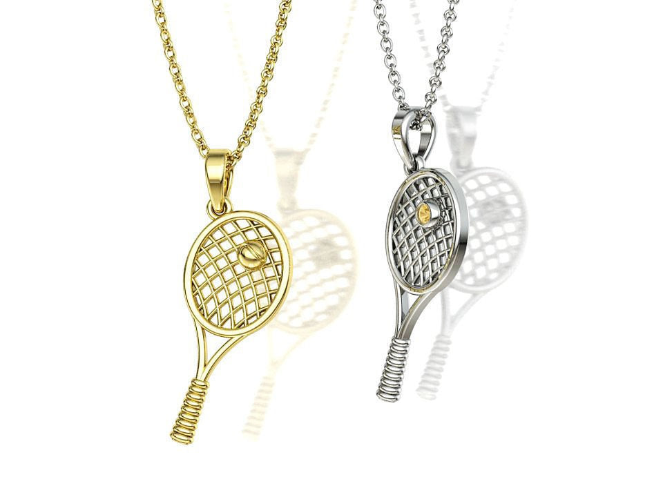 Moissanite Pavé Tennis Racket Pendant – Gold Plated 925 Silver