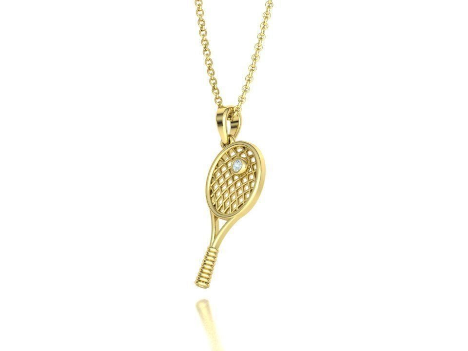 Moissanite Pavé Tennis Racket Pendant – Gold Plated 925 Silver